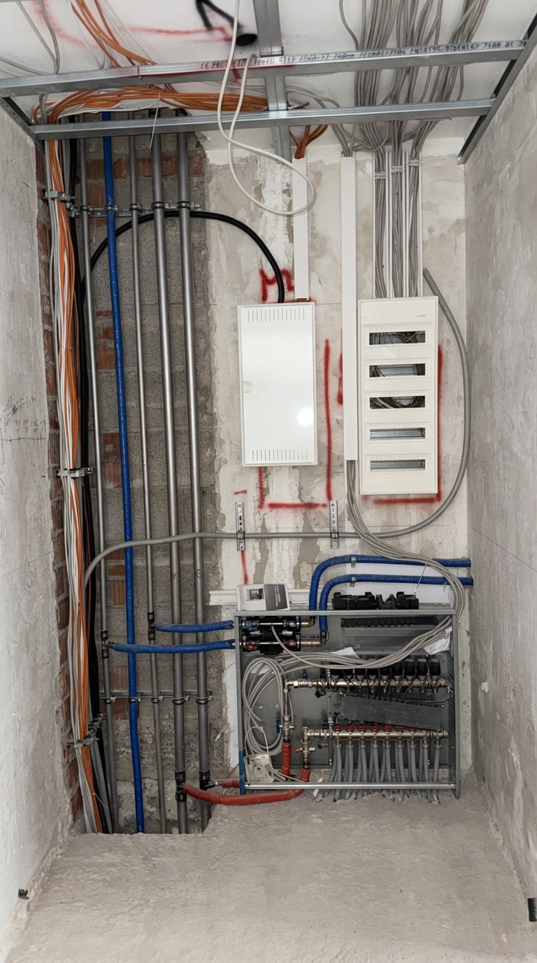 Verteilungsraum mit Zählerschrank und Medienverteiler