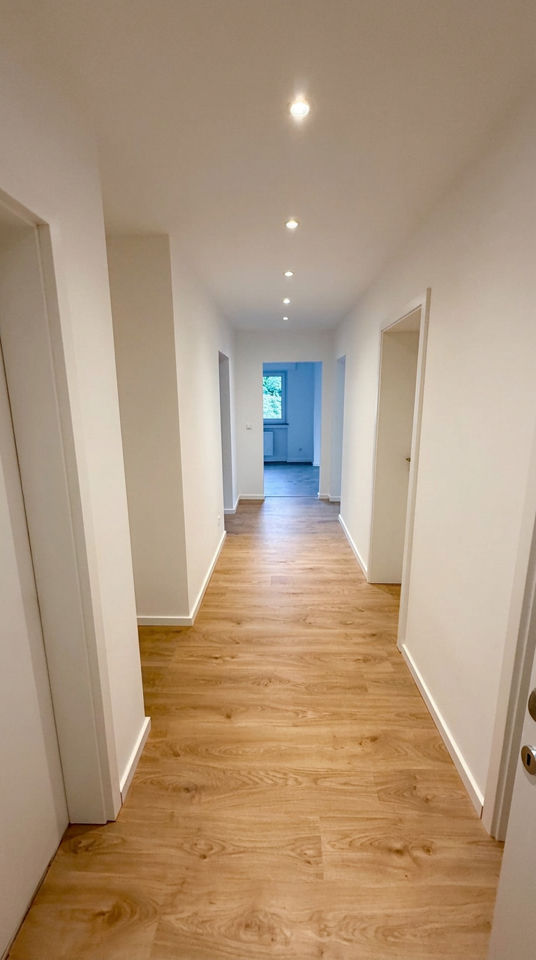 Fertiggestellter Flur mit Deckenspots